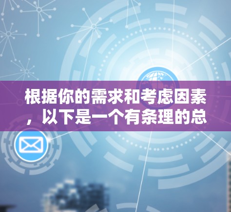 根据你的需求和考虑因素，以下是一个有条理的总结和建议